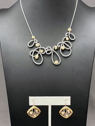 Brighton 'Yalta Collar' Silver/gold Tone Swarovski Crystals With Matching Earrings Set