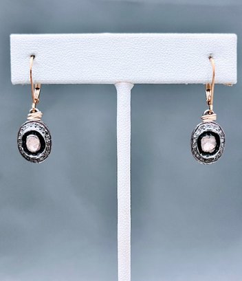 Diamond And Sterling Silver Dangle Earrings With Gold Filled Lever Back Ear Wires - 1.25' Drop