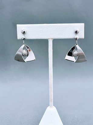 Signed Vintage Breuning Sterling Silver And Diamond Earrings 1.25' Dangle Retail $400