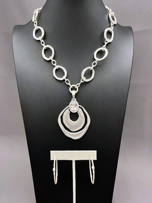 Brighton Jewelry Dual Sided Dream Big Necklace Retail $180  And Hoop Earrings (unbranded)1.75' Hang