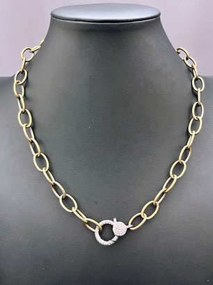 Brass Chain Necklace With Pave Diamond Clasp, 20' Long
