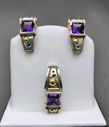 John Atencio Sterling Silver Pierced Amethyst Earrings With 18K Gold Accent Earrings Have A Gold Post