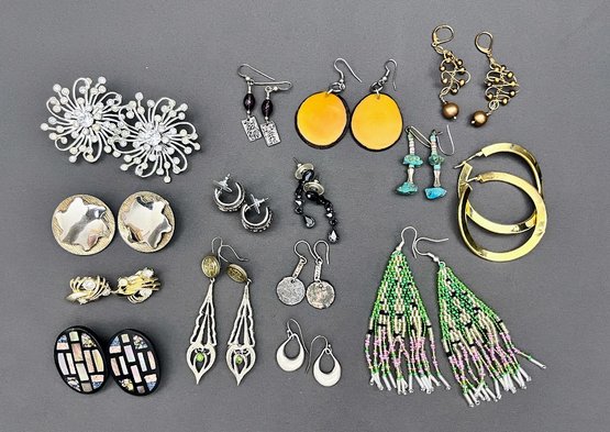 15 Pair Costume Jewelry Earrings, 3 Pair Of Clips, The Rest Pierced