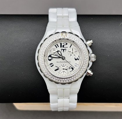 Technomarine Technodiamond White Ceramic Diamond Bezel Chronograph Watch Retail $2950