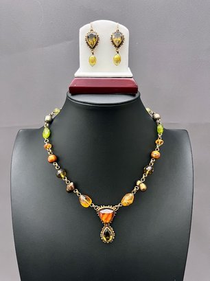 Vintage Stephen Dweck Bronze Necklace  Ringed Pearls, Gemstone Faceted Beads (tourmaline?) And Citrine Set