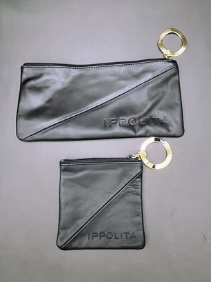 2 Ippolita Black Leather Zip Jewelry Bags, Coin Purse, Necklace Carrier, Jewelry Storage