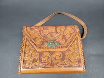 Tooled Leather Shoulder Bag - Mexican Leather Bag - Vintage - Missing Stones - See Pictures - Leather Purse