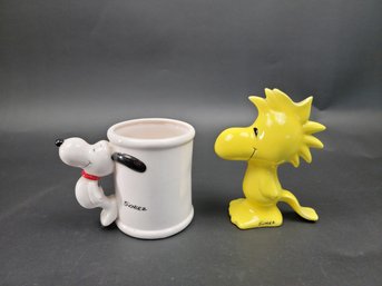 Snoopy Mug 1958 1966 Peanuts And Woodstock Bank 1965 1972 Vintage