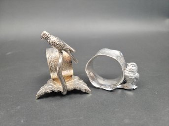 Bird Napkin Rings - Victorian - Late 1800's Chick With Wish Bone Base And Bird On Leaf Stem