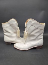 WHITE LEATHER MAJORETTE BAND UNIFORM BOOTS 1960's Size 9 1/2