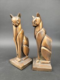 Art Deco Cat Bookends - Metal - Hollow - 7.5 Inches