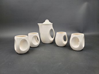 Tea Set Mid Century Modern With Four Cups Made In Japan - Mcm - Very Mod - 6.25 In On The Pot Cream And Sugar