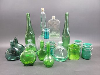 Green Bottle Collection - Several Art Hand Blown