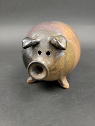 Primitive Style Pottery Piggy Bank - Signed