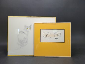 Two Cat Portrait Prints By Same Artist