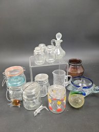 Glass Lot With Ball Jars - Atlas - Decanter - Glass Turtle - Bean Jar