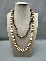 Vintage Mother Of Pearl And Tigers Eye Chip Necklaces