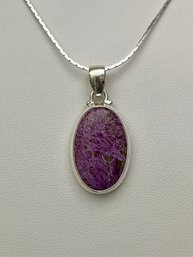 Beautiful Lilac Stichtite Sterling Silver Pendant With 20' Diamond Cut Chain