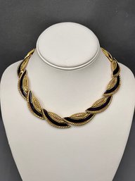 Vintage Signed Trifari Purple Enamel And Gold Tone Choker Necklace 16' 1990's Adjustable