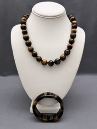 Beautiful Tigers Eye 18' Beaded Necklace And Matching Stretch Bracelet Statement Pieces 177 Grams!