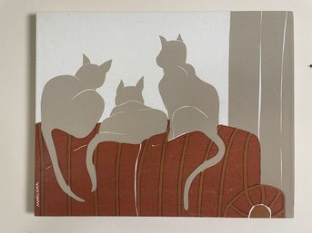 Marushka Cats On Couch, Stretched Canvas Fabric Panel MOD, Retro, 1970s, 20' By 16' By 2'