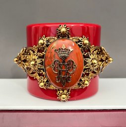 Emilio Pucci Red Resin Cuff With Gold Tone Embellishments (signature Tag Missing) Retail $500