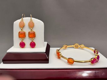 Kate Spade Gold Tone Orange Pink And Peach Earrings And Matching Bracelet Set