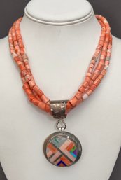 Rodney Garcia Spiney Oyster Necklace With Silver Inlay Pendant