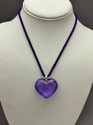 Baccarat Purple Crystal Heart Pendant Sterling Silver With Designer Signature Retail: $245