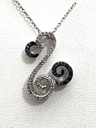 Jane Seymour Open Hearts Wave Collection With Blue Diamonds, 10K White Gold 3 Grams