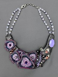 Beaded Art Necklace With Crystals And Seed Beads