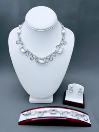 Ann Taylor Rhinestone Jewelry Suite - Necklace, Bracelet, Earrings