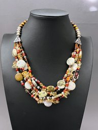 Boho Multi Semi Precious Gemstone Necklace Sterling Beads And Clasp