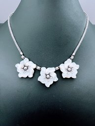 QINTI 950 Silver And Mother Of Pearl Flower 18' Necklace Crafted In Peru Retail $680