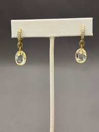 18K Gold, Diamond And Faceted Light Yellow Gemstone Dangle Earrings