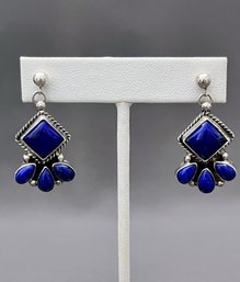 Geraldine James Navaho Silversmith Native 925 Earrings Silver With Lapis 11g Total Weight 1.5' Dangle