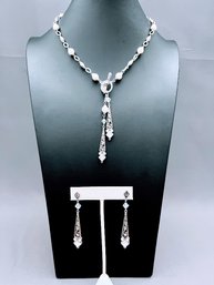 Brighton Zoe Jewelry Set With Necklace And Earrings, Swarovski Crystals, Silver Tone, Pearls, Retired