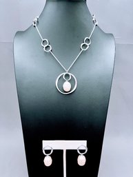 Uno De 50 Sterling Silver Necklace With Hanging Pearl Pendant And Earrings 925 Retail $250
