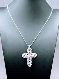 Brighton Large Silver Tone Filigree Cross With Crystals Necklace 32' Long 2.5' Wide
