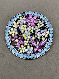 Ann Taylor Women's Butterfly And Flower Brooch, Pink And Blue Rhinestones