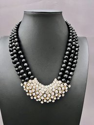 Talbots Crystal And Jett Beads Statement Necklace