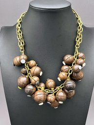 Lela Rose Wooden Ball Chunky Statement Necklace  22' Long