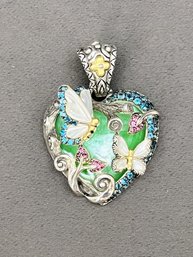 Barbara Bixby Garden Heart Necklace Enhancer, Sterling Silver, 18k Yellow Gold, Topaz, Pink Garnet, MOP Base