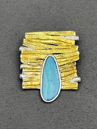 Sterling Silver And Gold Plated Pinfire Opal Pendant, 1.5' Long X 1' Wide