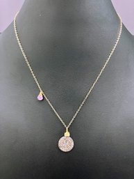 Pave Diamond And Tourmaline Pendant With Pink Sapphire Dangle On 14K GF Chain