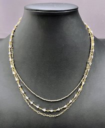 Faceted Black And Gold Beads And 14K GF Multi Strand Necklace 18' Long
