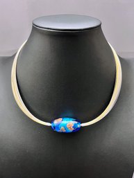 Blue And Copper Lamp Work Bead On Gold And Silver Wire Strands - Bead Is The Clasp