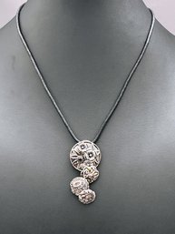 Stephen Dweck Sterling And 14K Gold Floral Enhancer On Black Cord, Black And Clear  Diamonds