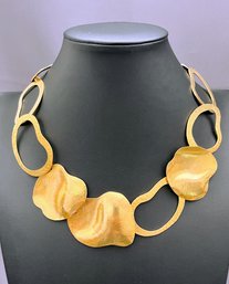 Signed Herve Van Der Straeten 24k Gold Plated Open Link 'Vibrations' Metal Abstract Necklace Retail $1900