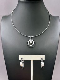 NWT Charriol Geneve Pendant With 18k White Gold Pearl And Diamonds With Matching Hoop Earrings Retail $1395